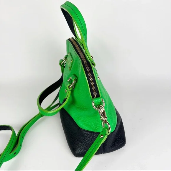 ate Spade Grove Court Stripe Maise Satchel Crossbody Leather Bag Green Navy - Picture 8 of 12